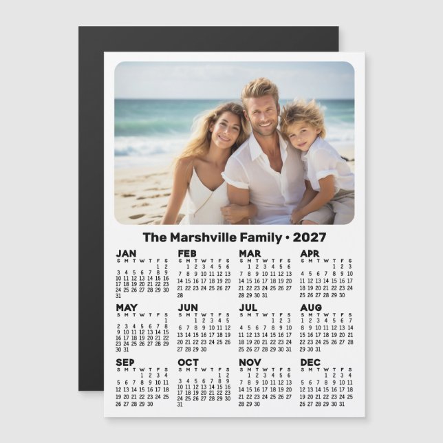 2027 Kalender med Foto Anpassad Text Magnetisk Kor (Fram/baksida)