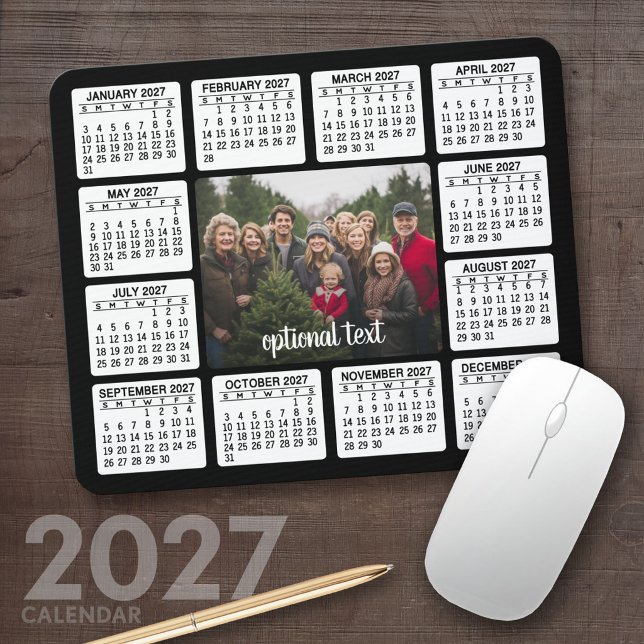 2027 Kalender med foto i mitten Svart Vitt Musmatta (2027 Calendar Mousepad)
