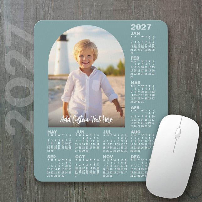 2027 Kalender med Foto - Modern Båge Musmatta (2027 Calendar on a mousepad - add your photos)
