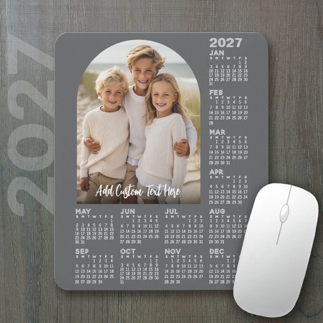 2027 Kalender med Foto - Modern Båge Musmatta (2027 Calendar on a mousepad - add your photos)