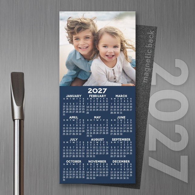 2027 Kalender med Foto Modern Minimalist Magnet (2027 Calendar Magnet with Photo Option - Great Refrigerator Magnet Calendars)