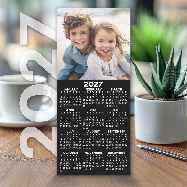 2027 Kalender med Foto Modern Minimalistisk Korthå (2027 Calendar on Cardstock Greeting Card)
