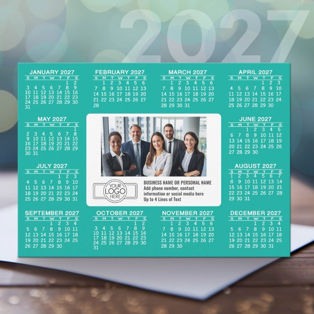 2027 Kalender med logotyp Kontaktinformation Julkort (2027 Calendar on Cardstock Greeting Card)