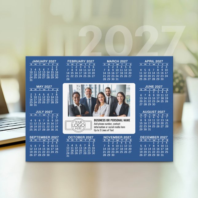 2027 Kalender med logotyp Kontaktinformation Julkort (2027 Calendar with Logo, Photo and Business Contact Information)