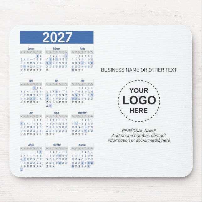 2027 Kalender med logotyp, kontaktinformation Musmatta (Framsidan)