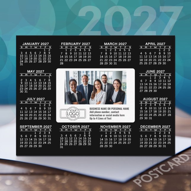2027 Kalender med logotyp Kontaktinformation Vykort (2027 Calendar on a Postcard)