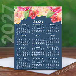 2027 Kalender med målade akvarellblommor Vykort