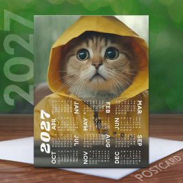 2027 Kalender med söt katt klädd i gult Vykort