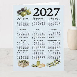 2027 Kalender, Medelhavsoliver, Blå Kort
