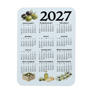 2027 Kalender, Medelhavsoliver, Blå Magnet