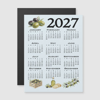 2027 Kalender, Medelhavsoliver, Blå Magnetisk Inbjudningskort