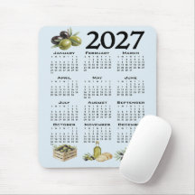 2027 Kalender, Medelhavsoliver, Blå