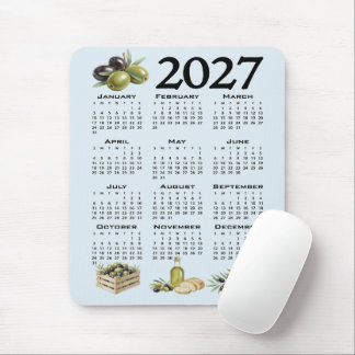 2027 Kalender, Medelhavsoliver, Blå Musmatta