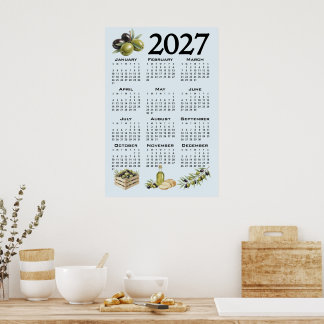 2027 Kalender, Medelhavsoliver, Blå Poster