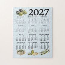 2027 Kalender, Medelhavsoliver, Blå