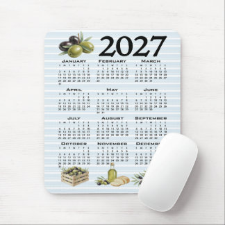2027 Kalender, Medelhavsoliver, Blå Ränder Musmatta