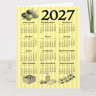 2027 Kalender, Medelhavsoliver gula ränder Kort