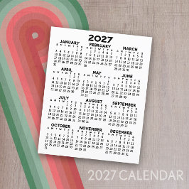 2027 Kalender Mini Helårssyn Platt Ark Papper