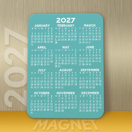 2027 Kalender - Modern, Minimal Aqua och Vit Magnet