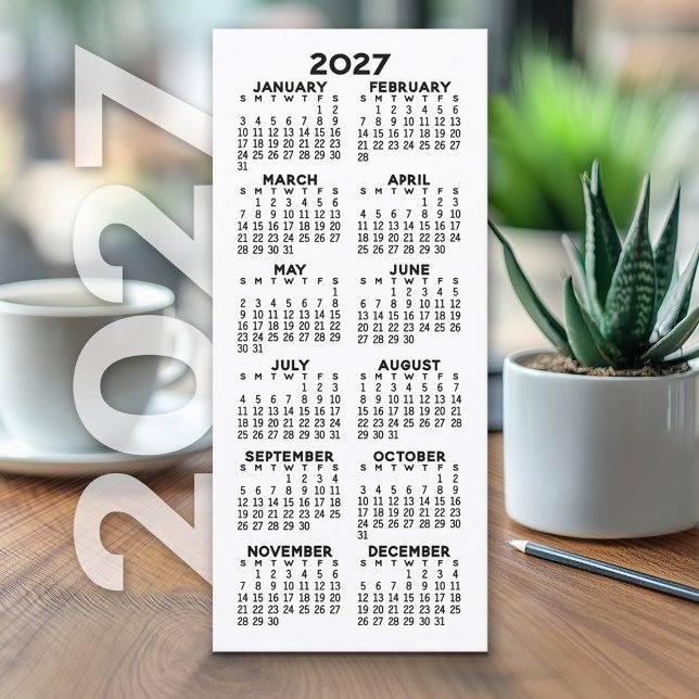2027 Kalender - Modern Minimalistisk Korthållare (2027 Calendar on Cardstock Greeting Card)