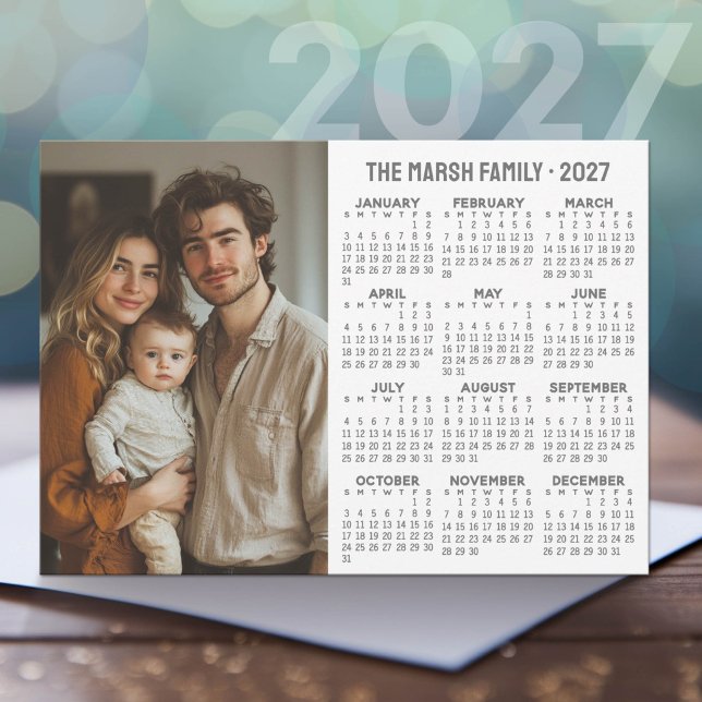 2027 Kalender - Modernt foto och text Julkort (2027 Calendar on Cardstock Greeting Card)