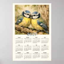 2027 Kalender - Söt Blå Fågel Illustration
