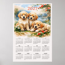 2027 Kalender - Söta Golden Retriever-valpar