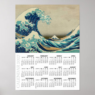 2027 Kalender, Stor, Den stora vågen vid Kanagawa Poster