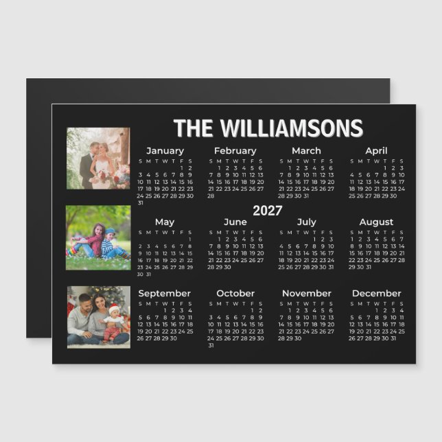 2027 Kalender Svart Vitt Foto Collage Magnet (Fram/baksida)
