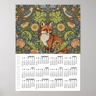 2027 Kalender, Trädgårdsräv, Härfågel, William Mor Poster