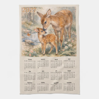 2027 Kalender - Vattenfärg Hjort och Kid Kökshandduk
