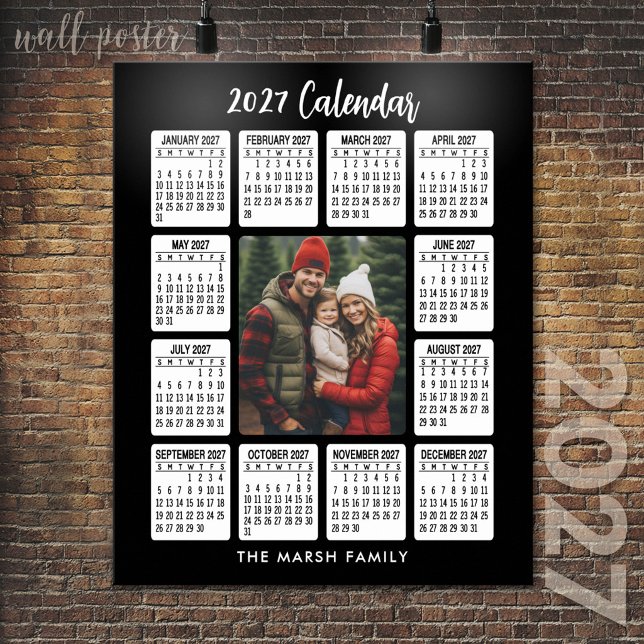 2027 Kalender - Vertikal Foto i mitten svart Poster (2027 Calendar Poster)