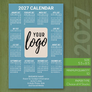2027 Kalender Vertikal Logo Affärskontakt Blå Brevpapper