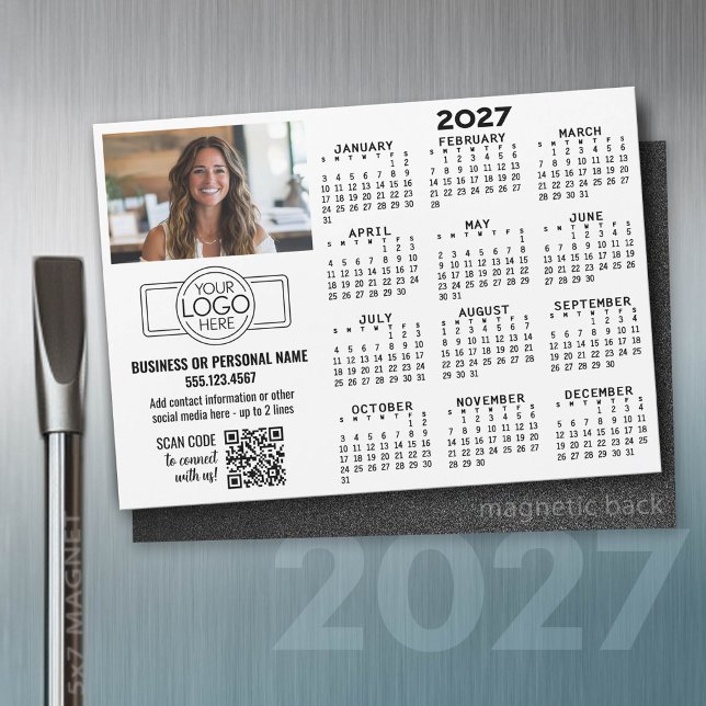 2027 Kalendermagnet -- logotyp, QR-kod, Foto (2027 Calendar on a magnet)