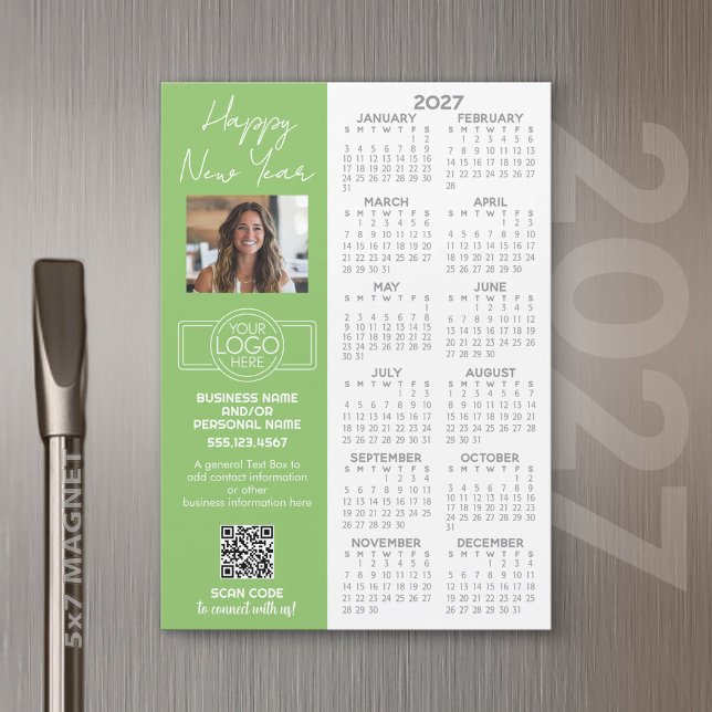 2027 Kalendermagnet - logotyp, QR-kod, Foto Plus (2027 Calendar Magnet for Business Promotion)