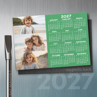 2027 Kalendern - 3 Bilder Grundläggande Grön Vit M