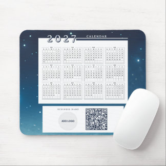 2027 Kalendern Blå Galaxy Företagets Logotyp QR-ko Musmatta