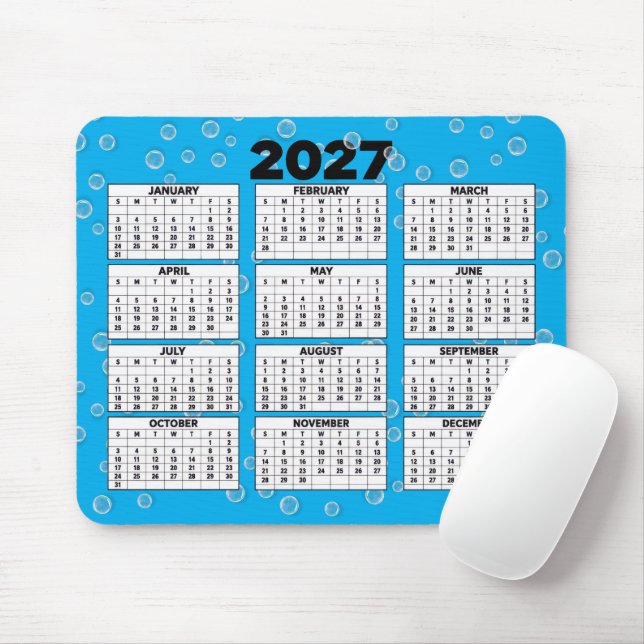 2027 Kalendern Bubblor På Aqua Musmatta (Med mus)