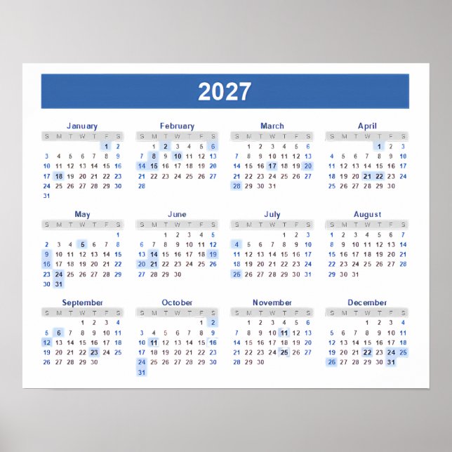 2027 Kalendern Efter Månad Hem Skola Kontor Vägg Poster (Framsidan)