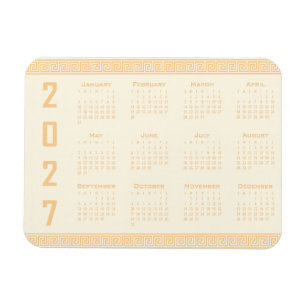 2027 Kalendern, Grekisk Fret, Beige på Kosmisk Lat Magnet