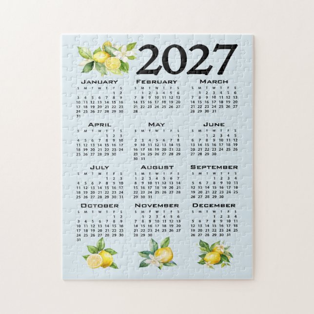 2027 Kalendern Italiensk stil Citroner Blå Bakgrun Pussel (Vertikal)