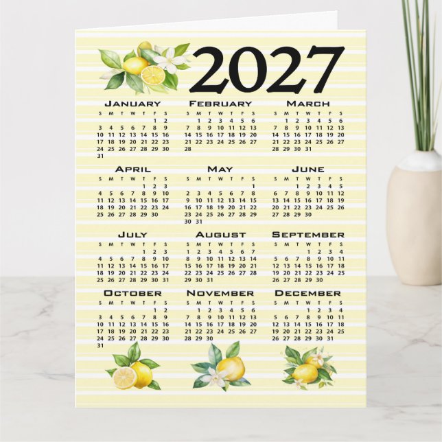 2027 Kalendern Italiensk Stil Citroner Gula Ränder Kort (Framsida)