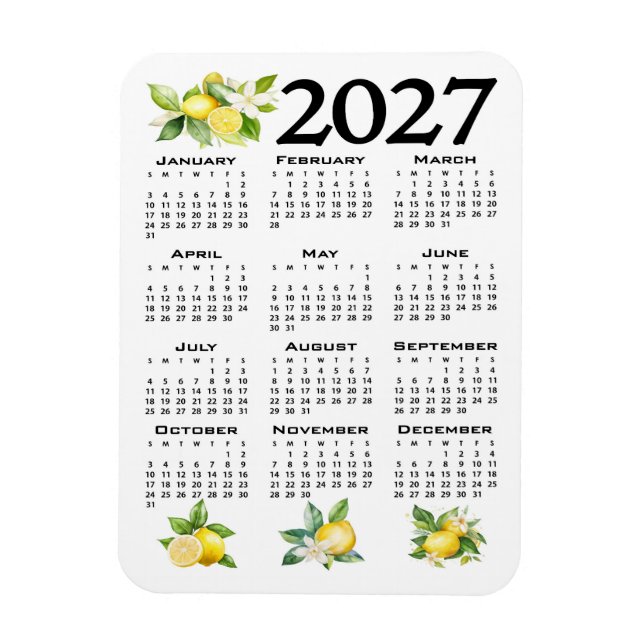 2027 Kalendern Italienska Stilen Citroner Vit Magnet (Vertikal)