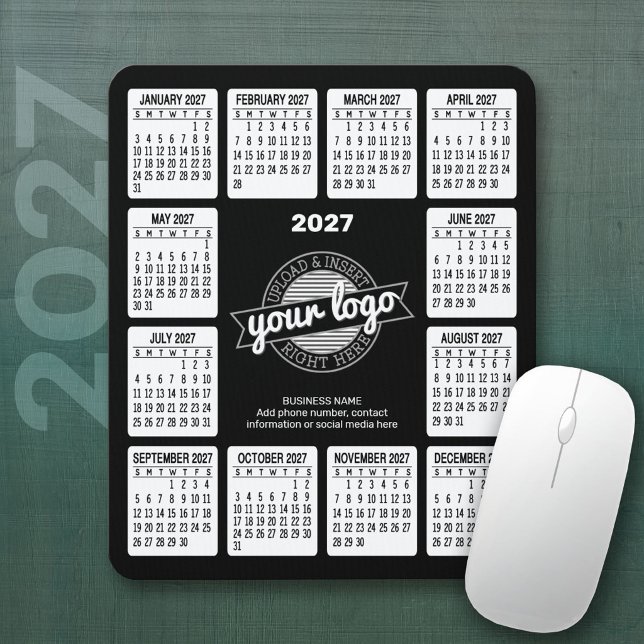 2027 Kalendern logo Kontaktinformation Svart Vitt Musmatta (2027 Calendar Mousepad)