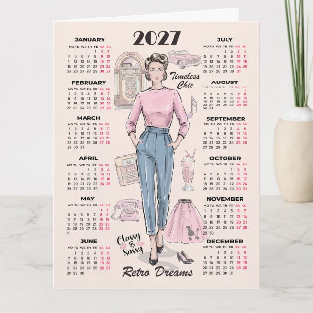2027 Kalendern Retro Drömmar Hälsning Kort (Framsida)