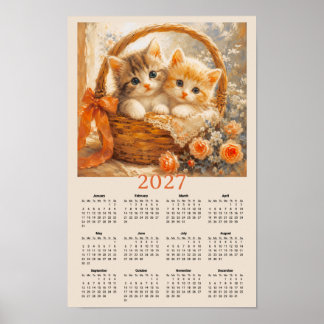 2027 Kalendern - söta kattungar i flätad korg Poster
