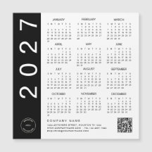 2027 Kalendern Svart Text QR-kod Företagets logoty