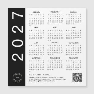 2027 Kalendern Svart Text QR-kod Företagets logoty