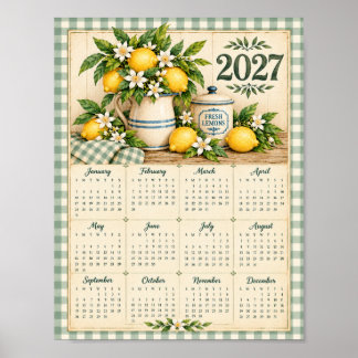 2027 Kalenderväggposter (Gingham och citroner) Poster