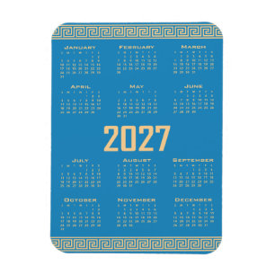 2027 Kalendrar, Grekisk Fret, Beige på Kosmos Blå Magnet